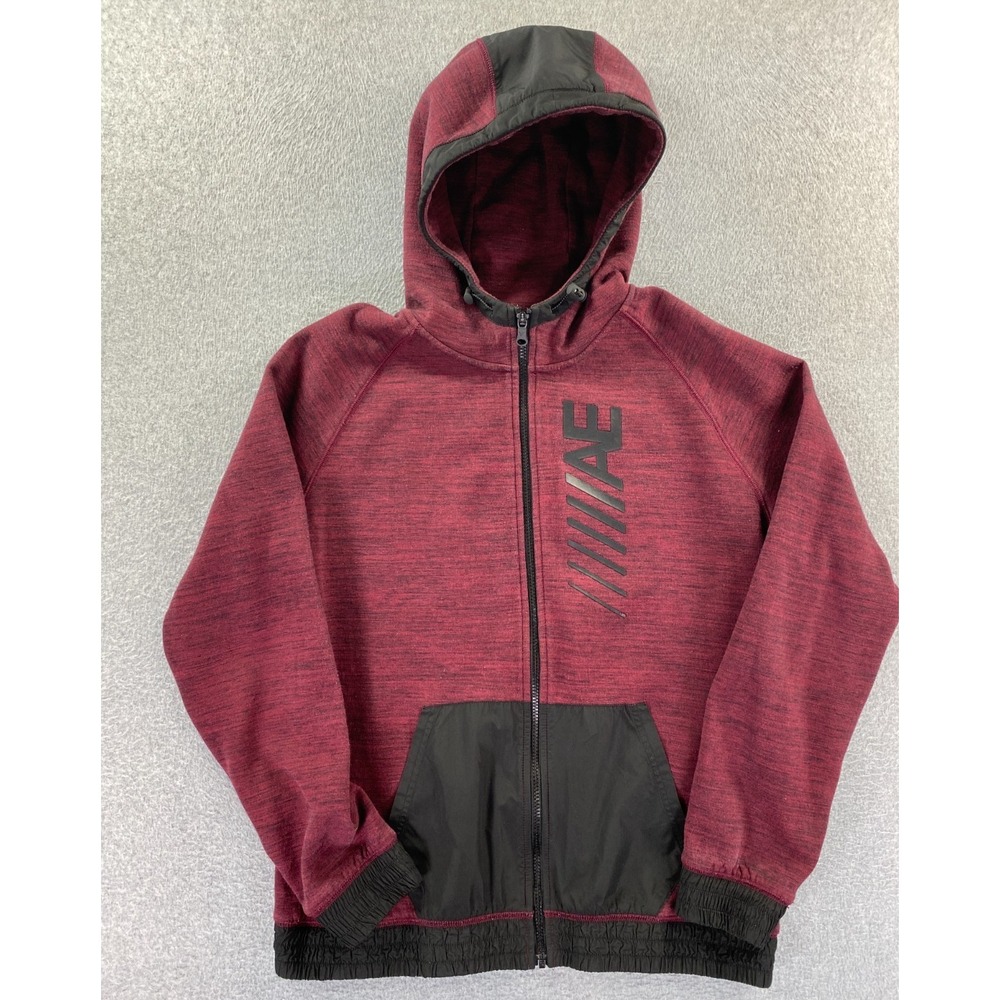 American Eagle Active Flex Hoodie Mens Large Maroon Full Zip Sweatshirt Pockets